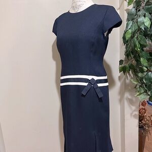 TALBOTS CLASSIC NAVY DRESS WITH WHITE WAISTBAND/6